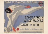 England Vs West Indies in WW2 Cricket London Transport Poster Postcard