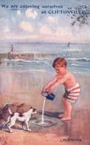 Enjoying Ourselves At Cliftonville Kent Dog WW1 Playmates Old Postcard