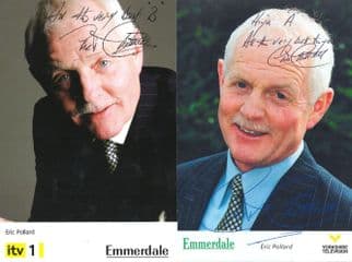 Eric Pollard Emmerdale DOUBLE Hand Signed Cast Card Photo & MORE