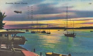 Eventide Miami Florida Blimp Airship Airplane Sailboat Yacht Linen USA Postcard