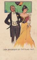 Eyeglass Dangling Edwardian Evening Ballroom Dance Antique Postcard