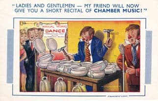 Factory Annual Dinner & Dance Office Party Musician With Tools Comic Postcard