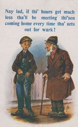 Factory Workers Union Hours Moaning About Pay Salary Old Antique Comic Postcard
