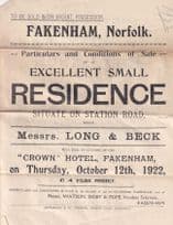 Fakenham The White House 1922 Antique Crown Hotel Ephemera