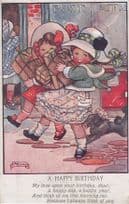 Fat Children At Post Office Buying Birthday Presents Old Greetings Postcard