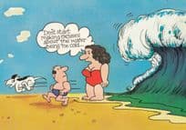 Fat Lady Being Swallowed Up By High Tide Comic Humour Postcard