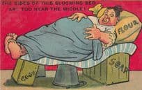 Fat Lady Overweight On Bed Of Eggs Soap Bread Flower Comic Antique 1911 Postcard