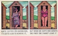 Fat Lady Stuck In Beach Hut Seaside Disaster Comic Old Postcard