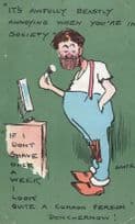 Fat Man Shaving Razor Cream Spatz Old Comic Postcard