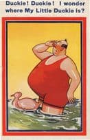 Fat Pregnant Man Duckie Toy Duck Swimming Old Comic Postcard