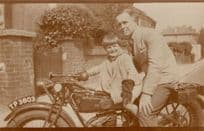 Father Smoking On Antique Motorcycle & Hooter With Boy Old Postcard