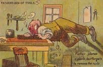 Fathers Tool Box Of Tools Stopwatch Breaking Antique Comic Postcard