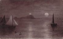 Fidra Sailing Boats in Sunset Silhouette Firth Of Forth Phillimore Postcard