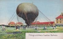 Filling A Military Captive Hot Air Balloon Prisoner Aviation Old Postcard