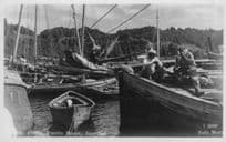 Fishermen Angling Boats at Port Montt Chile Real Photo Old Postcard