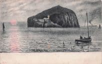 Fishing Boat at Bass Rock Sunset Scotland ALT Phillimore Postcard
