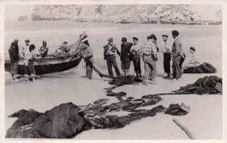 Fishing Boat Fishermen Nets At Antiga Nazare Portugal RPC Postcard
