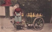 Flemish Milk Maid Dairy Dog Cart Belgium Rare Old Postcard
