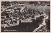 Flygbild Stockholm Ships Aerial Real Photo Sweden Old Postcard