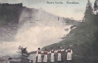Folk Dancing at Nedre Lerfos Trondhjem Norway Old Postcard