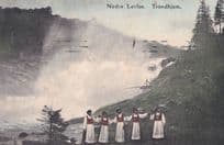 Folk Dancing at Nedre Lerfos Trondhjem Norway Old Postcard