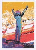 Formula 1 Motor Race Victory Driver Standing On Car Painting Postcard