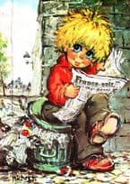 France Boy Reading Soir Newspaper On Dustbin 1970s Comic Postcard