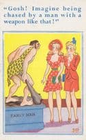 Fred Flinstone Style Caveman Club Statue Comic Postcard