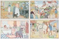 French Bathroom Kitchen Farm Village 4x Drawing Old Postcard s