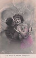 French Dominant Man Kissing Lady Old Secret Code Romantic Postcard