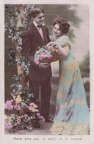 French Flowers Lovers Secret Spy Code Glamour Old Real Photo Postcard