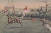 French Horse Race Racing Rider Thrown Into River Antique Equestrian Postcard