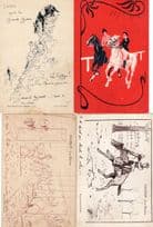 French Horse Racing 4x Antique Comic Postcard s