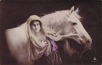 French Lady Glamour Horse Mystery Nervous Old Sexy Postcard