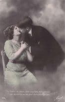French Lady Kissing Passionately Romantic Secret Code Lovers Old Postcard