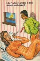 French Man Lady Smoking Cigarettes After Sex Comic Postcard