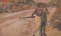French Policeman Army Soldier Kissing Lady Antique France Painting Postcard