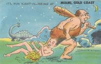 Fun Night Clubbing Flinstones Miami Gold Coast Comic Prehistoric Postcard