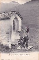 Garcon Et Fillette A Champery Valais Switzerland Costume Postcard
