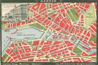 Geneve Montreux Hotel Des Alpes Map Switzerland Old Postcard