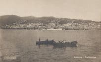 Genova Panorama Antique Rowing Boats Passing Switzerland Postcard