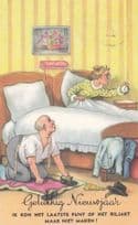 German Alarm Clock Comic Postcard