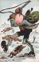 German Animal Hunter Hunting Quicksand Disaster Old Comic Postcard