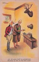 German Animal Hunting Antler Deer Fish Gun Old Comic Postcard