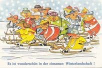 German Christmas Sleigh Race Comic Postcard