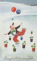 German Circus Clown Ice Skating German Greetings Old Postcard