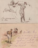 German Horse Jockey Race Disaster Comic Old Postcard & More