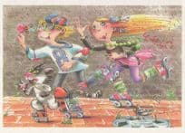 German Roller Skating Bumble Bee Spectacles Comic Postcard