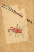 German Stick Man Hangman Red Striped Horse Artist Easel Old Postcard