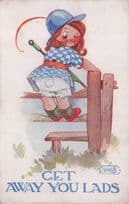 Get Away You Lads Girl As Country Farmer Old WW1 Comic Postcard